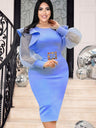 ONTINVA Women Long Tulle Sleeve Patchwork Bodycon Party Dress