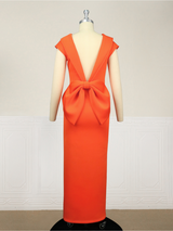 ONTINVA Backless Orange Big Bow Dress Party High Slit