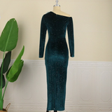 ONTINVA Plus Size Green Velvet Bodycon Christmas Dress