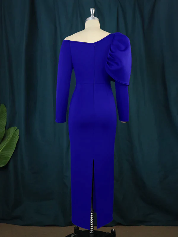 ONTINVA Off Shoulder Long Sleeve Blue Maxi Bodycon Dresses