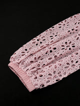 AOMEI Pink Lace Hollow Out Pleated Dresses Midi