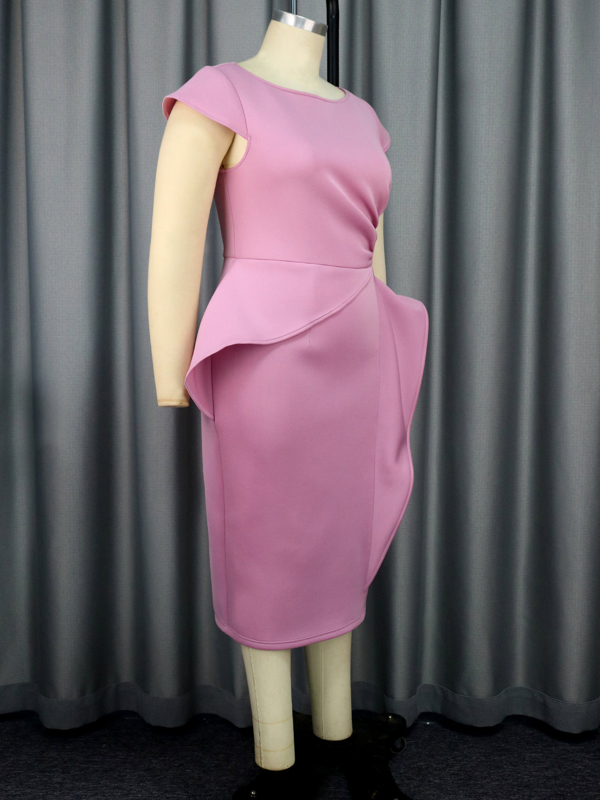 ONTINVA Elegant Peplum Ruffle Party Dress Midi