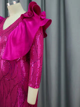 ONTINVA Ruffle Trim Sequined Evening Dress Maxi