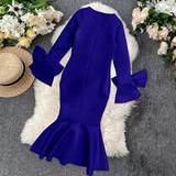 ONTINVA Long Flare Sleeves Cold Shoulder Bodycon Dress For Women