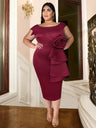 ONTINVA Burgundy O Neck Sleeveless Bodycom Flower Dress