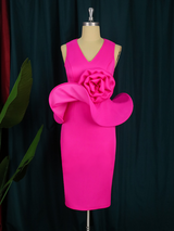 ONTINVA V Neck Ruffles Sleeveless Bodycon Dresses