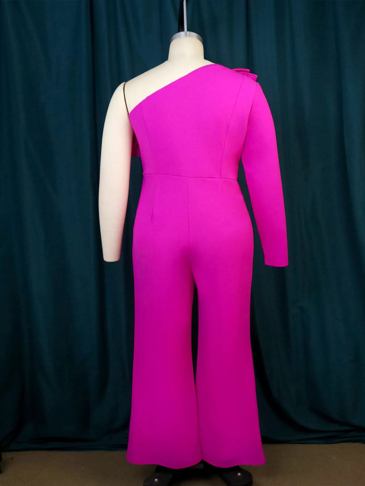 ONTINVA Women Plus Size Rose Red One Shoulder Jumpsuits